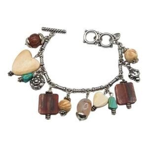 BRIGHTON NATURAL ELEMENTS Heart Multi Beads Charms Chunky Toggle Bracelet‎